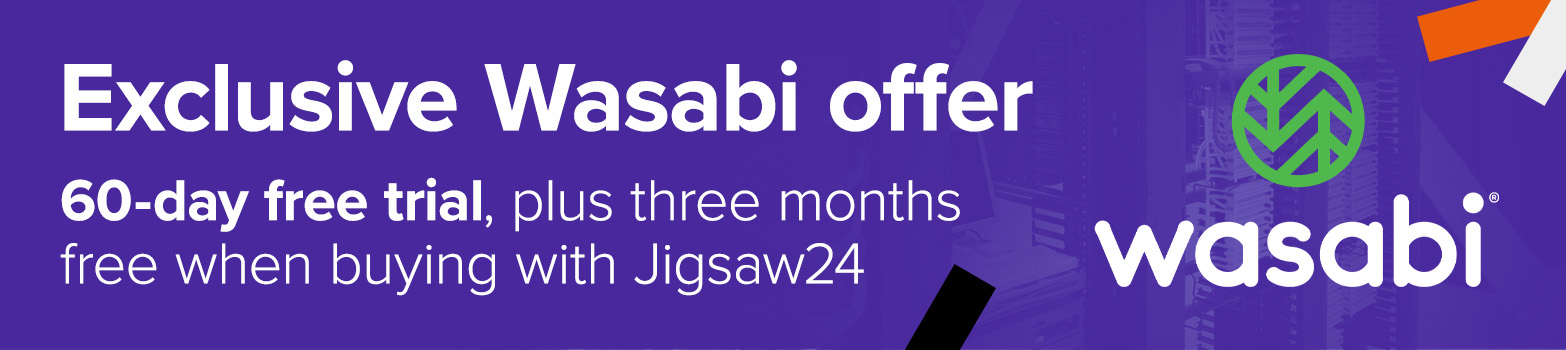 Exclusive Wasabi offer. 60-day free trial, plus three months free when buying with Jigsaw24.