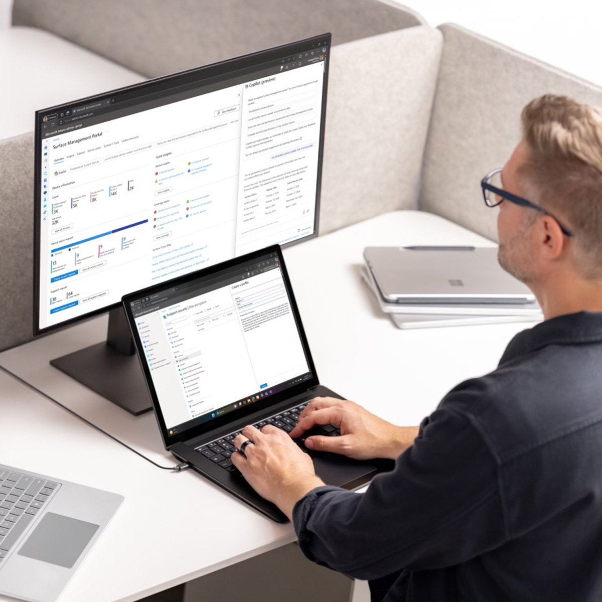 Person working in an office using Intune
