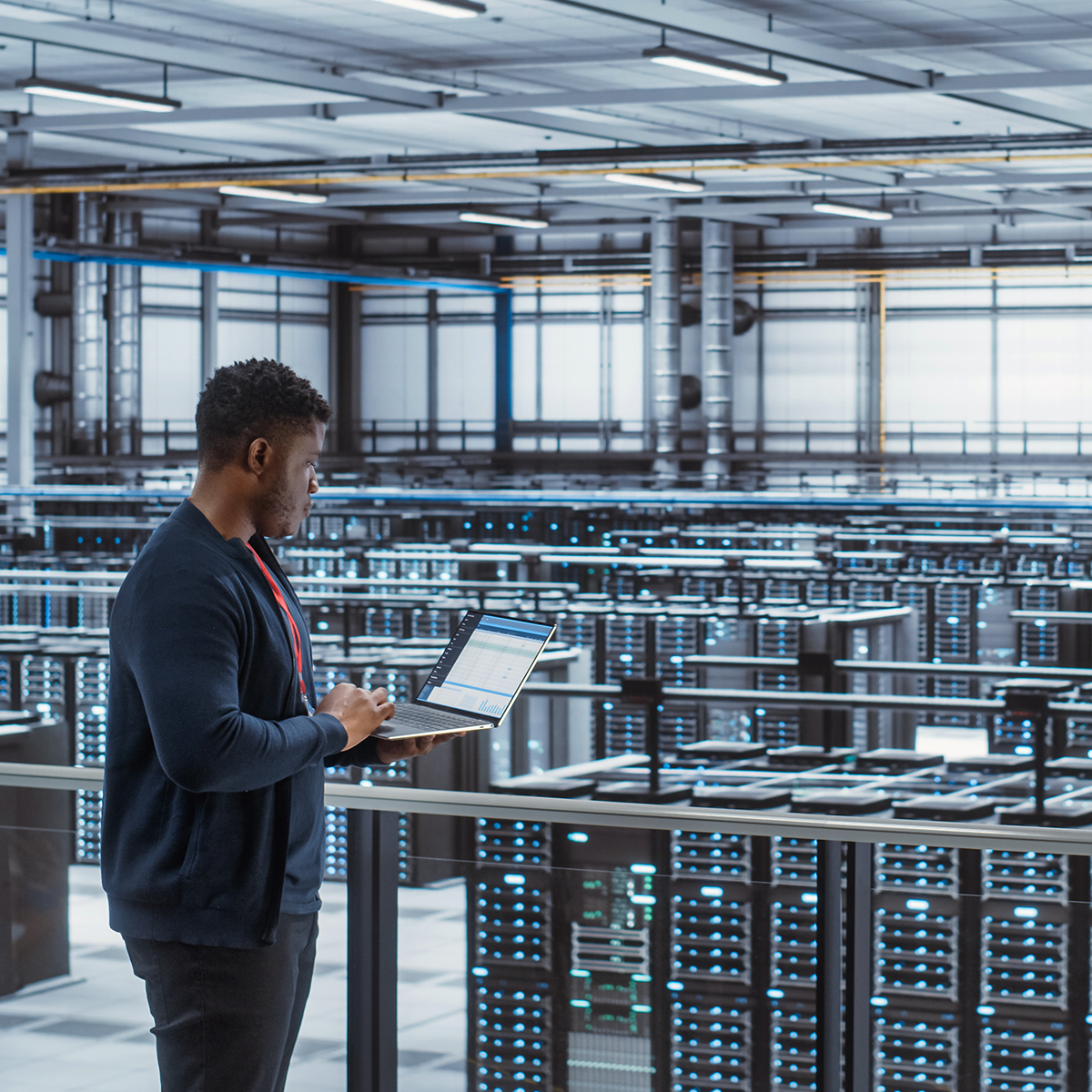 Person in a large server room