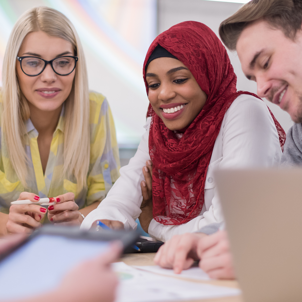 Colleagues in an office meeting
