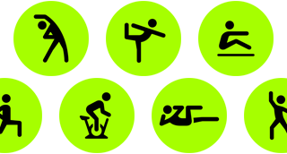 Workout app activities, including Yoga, Rower, Functional Strength Training, Indoor Cycle, and Core Training, represented by icons