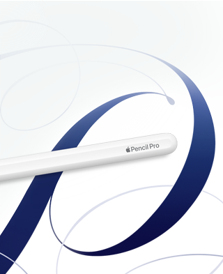 Apple Pencil Pro, white, shown on a white background with blue swirls