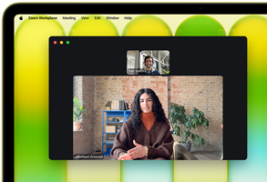 MacBook Neo, citrus colour, video call onscreen, Centre Stage feature keeps user centred in the frame